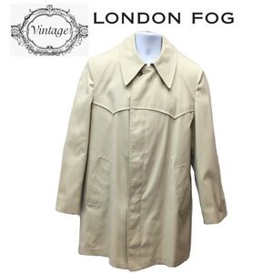 Vintage London Fog Maincoats Mens Tan Button Front Trench Overcoat Size 42 Reg